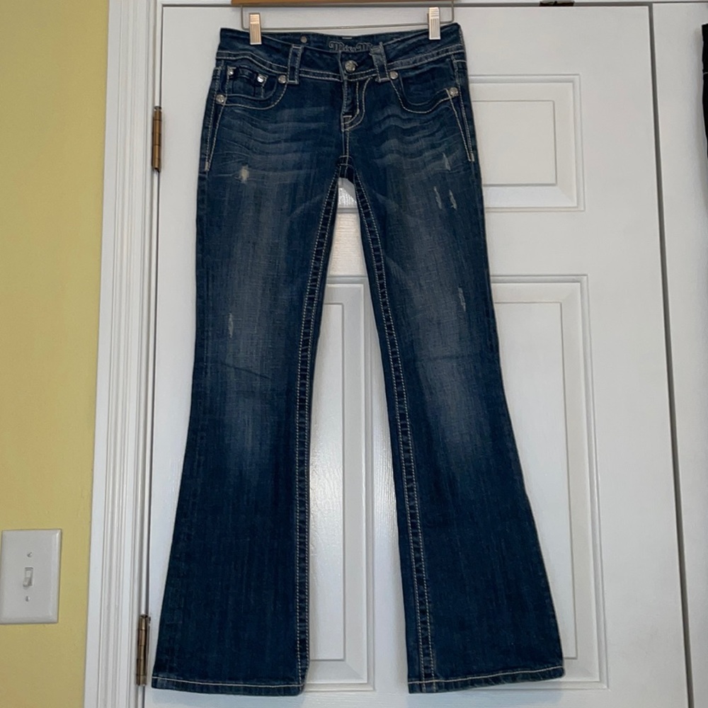 MISS ME Flared Jeans w/ Embellished Back Pockets
